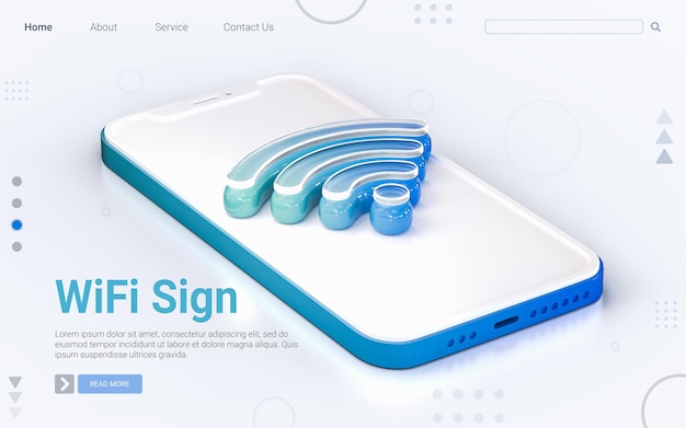 wifi sign on mobile phone isolated white background 3d render concept for web banner landing page