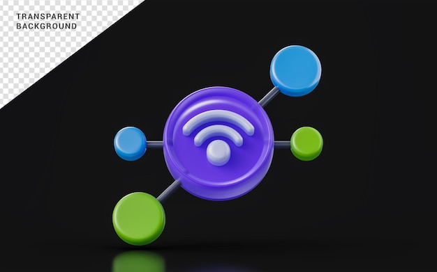 WIFI-teken op donkere achtergrond 3d render concept voor wereldwijd draadloos connectiviteitssysteem