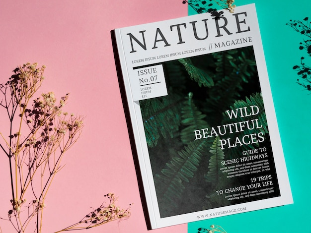 PSD wild beautiful places magazine on simple background