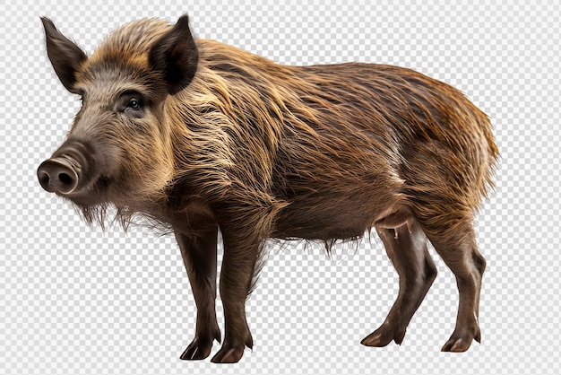 PSD wild boar side view isolated on transparent background generative ai