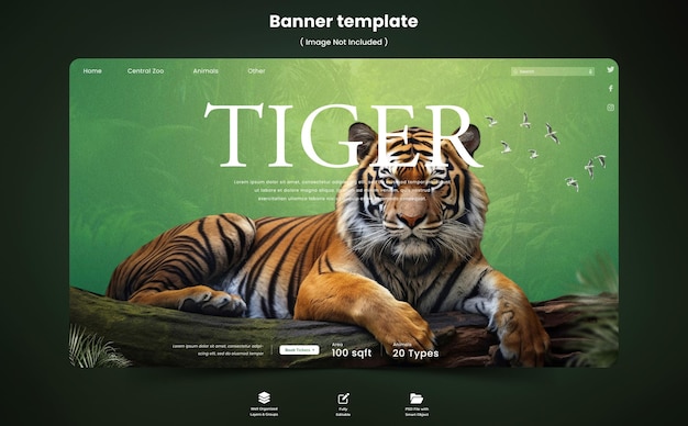 Wild nature beautiful yellow green eyes of a tiger banner template