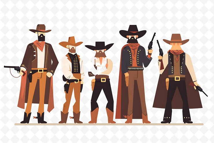 PSD wild west characters having a shootout design is rugged and flat illustration festival theme art