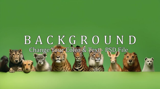 PSD wild zoo animals on white web banner green background grammar