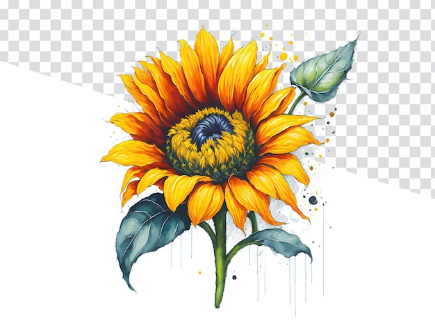 Wildflower Akwarela Słonecznik na Przezroczystym Tle Ilustracja Żółty Letni Kwiat