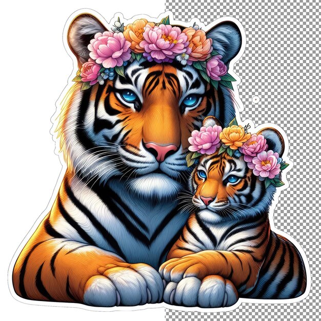 PSD wildflower bonding mother and young among blossoms sticker