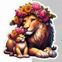 PSD wildflower bonding mother and young among blossoms sticker