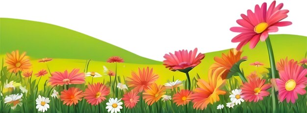 PSD wildflower field clipart of colorful spring wildflowers field