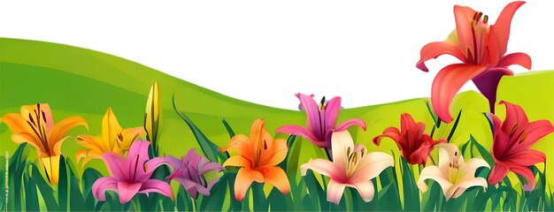 PSD wildflower field clipart of colorful spring wildflowers field