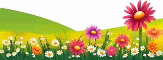 PSD wildflower field clipart of colorful spring wildflowers field