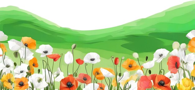 PSD wildflower field clipart of colorful spring wildflowers field