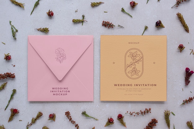 PSD wildflower wedding invitation mockup