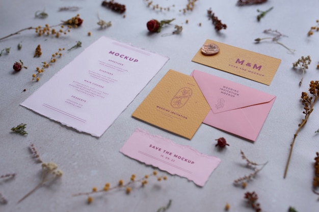 PSD wildflower wedding invitation mockup