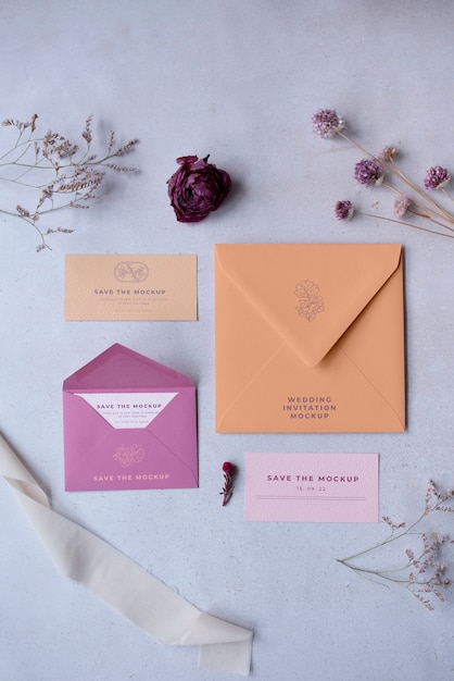 Wildflower wedding invitation mockup