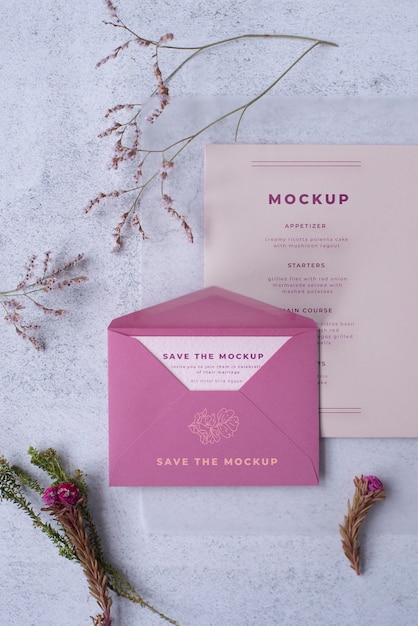 PSD wildflower wedding invitation mockup