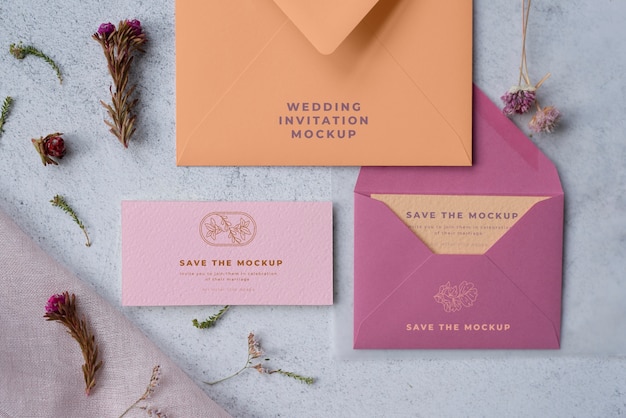 PSD wildflower wedding invitation mockup