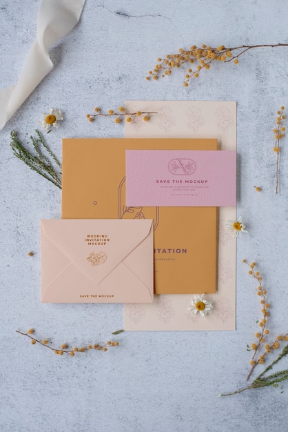 PSD wildflower wedding invitation mockup