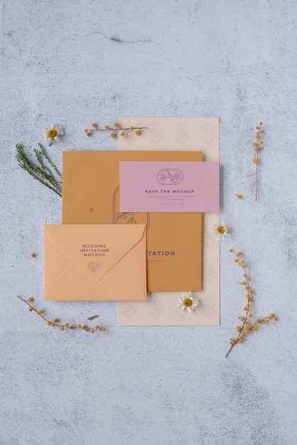 Wildflower wedding invitation mockup