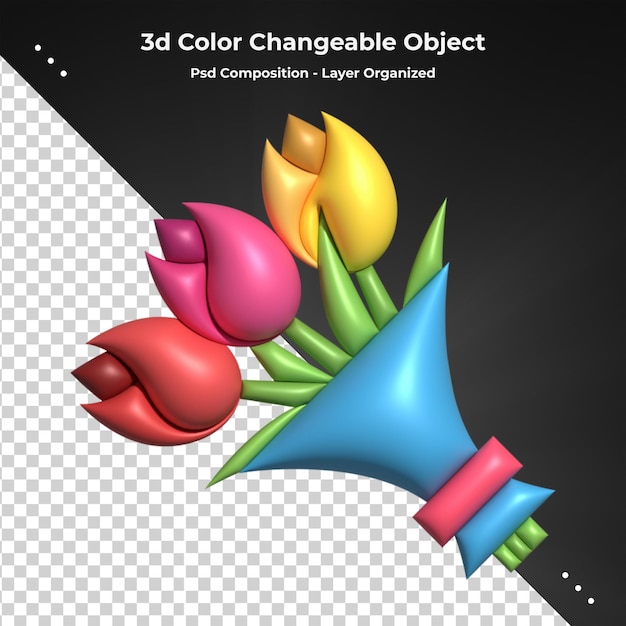 ワイルドフラワー 3 d レンダリング psd 構成の現実的な 3 d