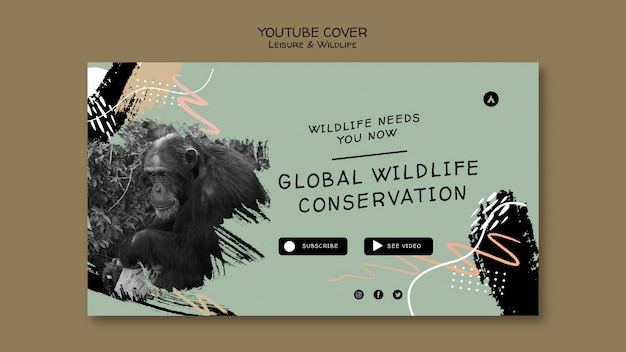 Wildlife preservation and protection youtube cover template with abstract brush strokes