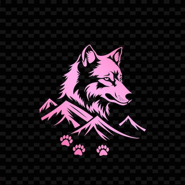 PSD wilk z różowym odciskem łapa wilka na czarnym tle