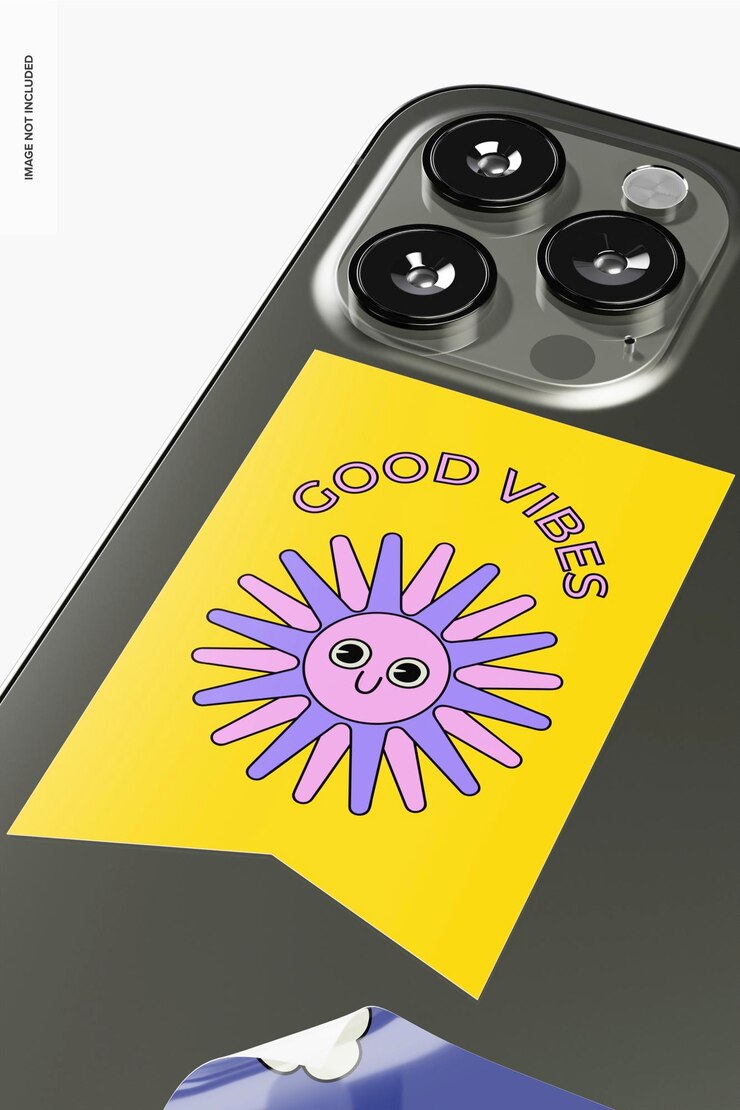 PSD wimpel sticker op smartphone mockup, close-up