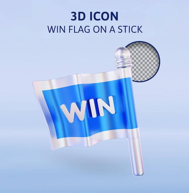 Win flag on a stick 3d rendering illustration