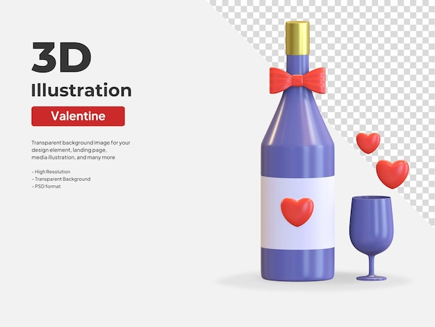 Wina miłość ikona walentynki symbol 3d render ilustracja