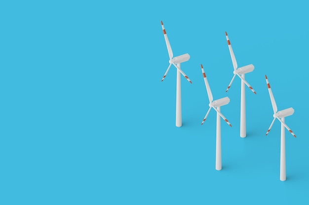 Wind power turbines isometric 3d rendering