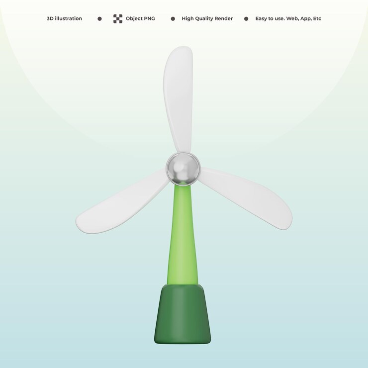 PSD wind turbine 3d icon for clean energy green tech renewable source and eco technology