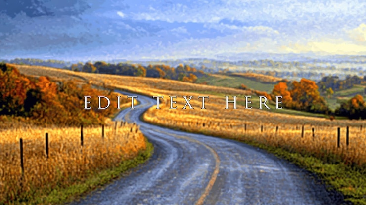PSD winding country road through autumnal fields and hills