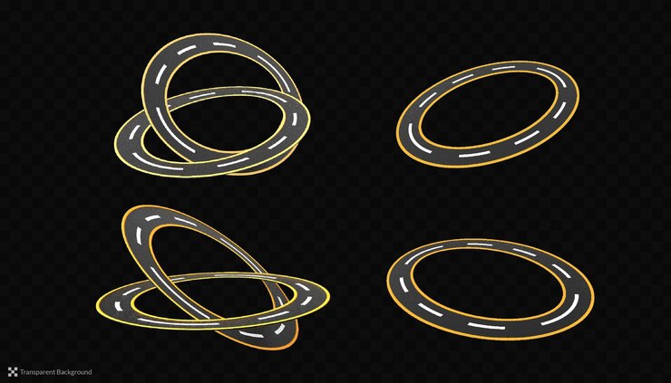 PSD winding curved ring road highway isolated 3d illustration set