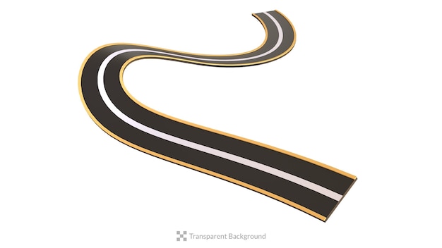 PSD winding curved road or two lane highway with markings isolated 3d icons illustration set