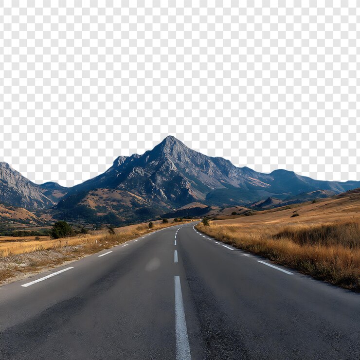 PSD winding mountain road under a majestic sky