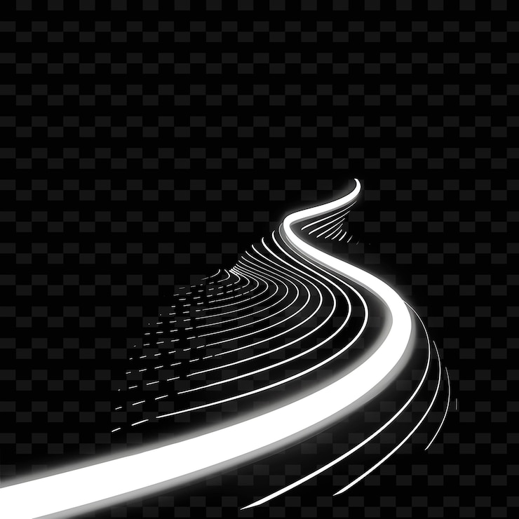PSD a winding road with a light on it and a black background