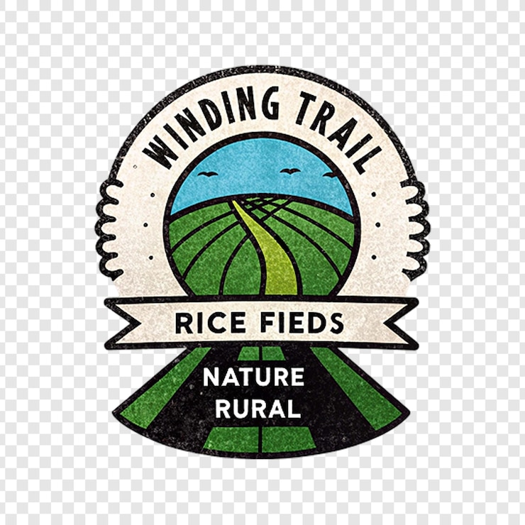 PSD winding trail amidst vibrant green rice fields perfect for nature inspired and rural design