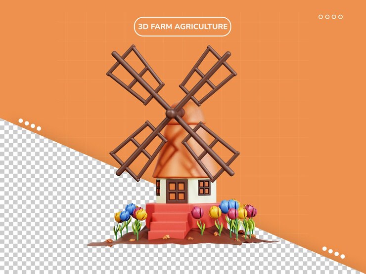 PSD значок ветряной мельницы 3d