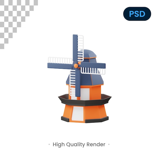 PSD windmill 3d render illustration premium psd