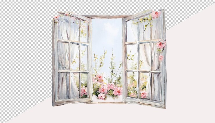 PSD window flowers on transparent background