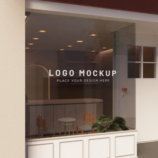 PSD window glasss storefront logo mockup