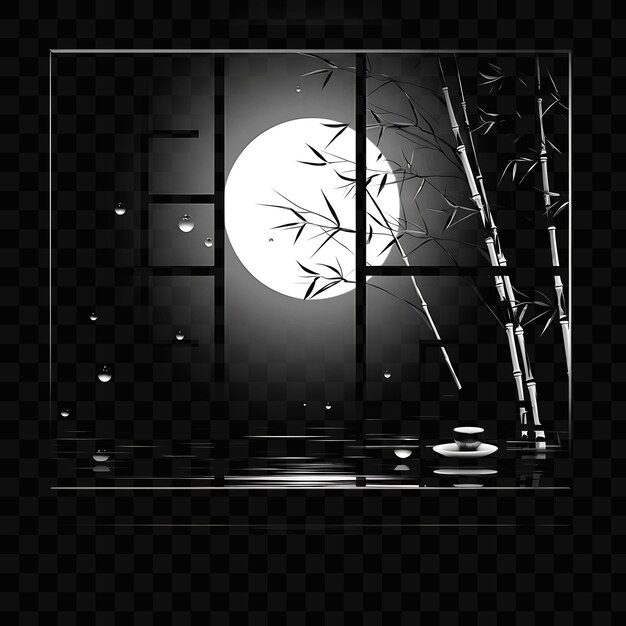 PSD a window with a full moon and trees in the background