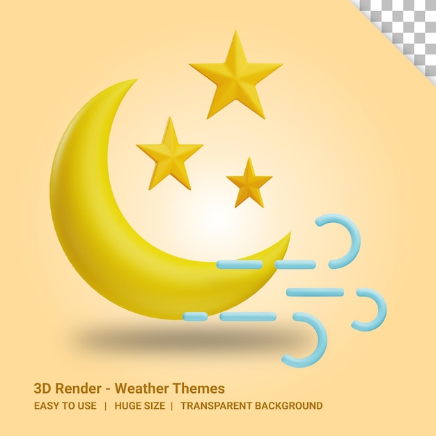 Ветреная ночь 3d иллюстрация с прозрачным фоном
