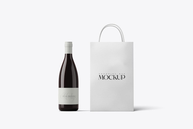 wine bag and wine bottle mockup
