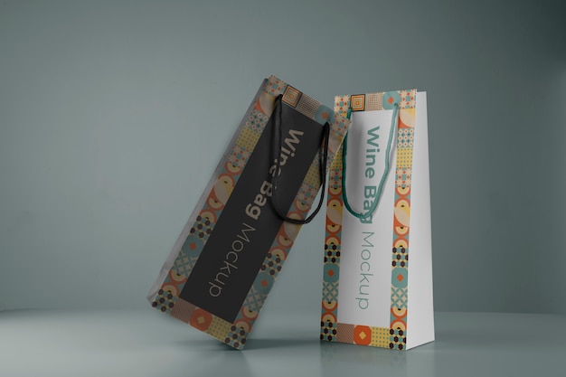 PSD wine bag and wine bottle mockup