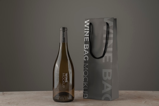Wine bag and wine bottle mockup