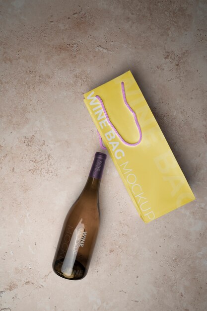 PSD wine bag and wine bottle mockup