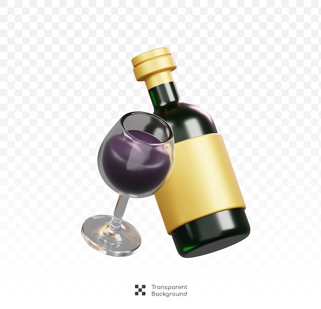 PSD wine bottle and glass isolated symbols icons and culture of italy 3d render keywords language en