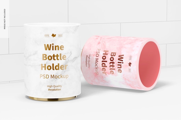 PSD wine bottle holders mockup, standing and dropped