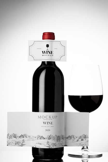 PSD wine bottle label  and glass mock up