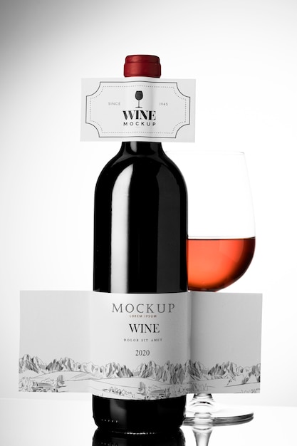 wine bottle label  and glass mock up