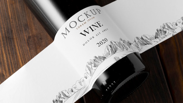 PSD wine bottle label mock up close up